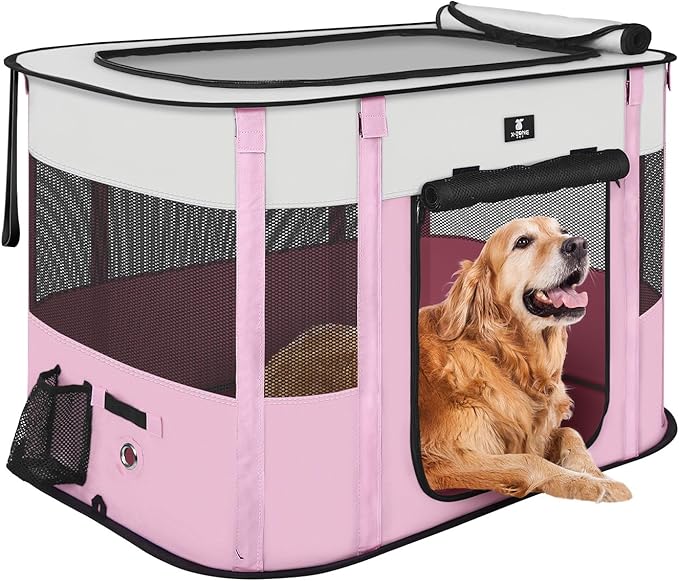 X-ZONE PET Dog Playpen, Puppy Cat Play Pen Portable Foldable Indoor/Outdoor Tent Crate Cage, Portable Pet Crate Small Size Pink 30''