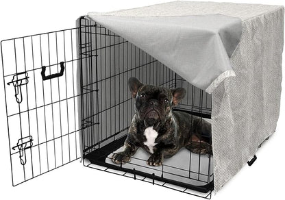 Lunarable Chevron Dog Crate Cover, Hand Drawn Monochrome Herringbone Lines Composition of Abstract Zigzags, Easy to Use Pet Kennel Cover for Cats & Medium Dogs, 24 Inch, White Beige
