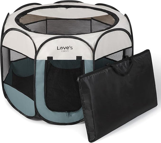Love's cabin Pet Puppy Dog Playpen, Medium Dog Tent Crates Cage Indoor/Outdoor, Portable Playpen for Cat, Foldable Pop Up Dog Kennel Playpen with Carring Case, Removable Zipper Top, Moss Green
