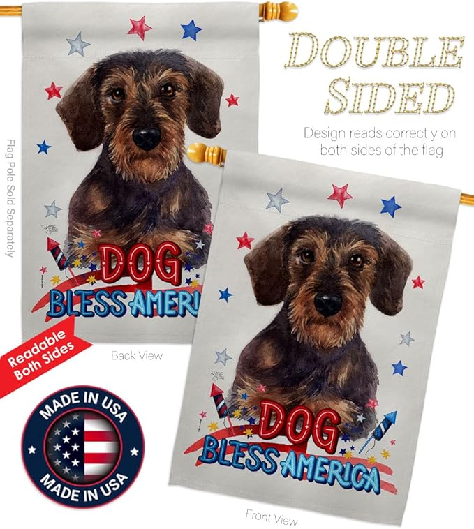 Breeze Decor Patriotic Miniature Dachshund Garden House Flag-Kit Dog Puppy Spoiled Paw Canine Fur Pet Nature Farm Animal Creature Decoration Banner Small Yard Gift Double-Sided, Made in USA