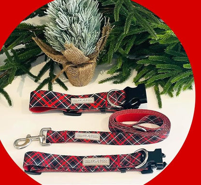 Lucky Love Dog, Beautiful Evergreen Dog Collar, Vivid Berry Plaid Dog Collar for Boy and Girl Dogs - (X-Large, Heywood Collar)