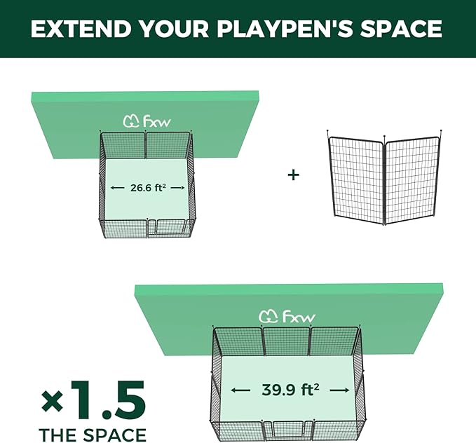 FXW Rollick Dog Playpen for Yard, RV Camping, 50 inch 2 Panels for Large Dogs│Patented