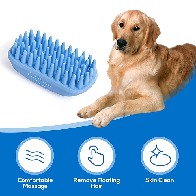 Dog Bath Brush,Rubber Dog Shampoo Grooming Brush, Silicone Shower Wash Curry Brush, Pet Scrubber for Short Long Haired Dogs Cats Massage Comb, Soft Shedding Bathing Brush Removes Loose & Shed Fur