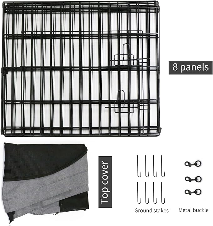 PETIME Foldable Metal Dog Exercise Pen/Pet Puppy Playpen Kennels Yard Fence Indoor/Outdoor 8 Panel 24" W x 24" H with Top Cover (with top Cover, 8 Panels 24" H)