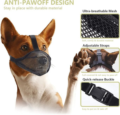 Whongkidz Dog Muzzle for Extra Small Sized Dogs, Air Mesh Dog Mouth Cover Allow Drinking No Biting Chewing for Dogs That Eat Everything (Black, XS)