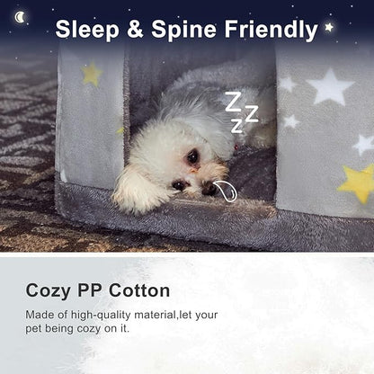 JIUPETY Cute Small Dog House Indoor, Foldable House Kennel Bed Mat with Cushion, L Size Dog Tent Up to 25 lbs, Dog Cave Bed with Non-Slip Bottom, Grey