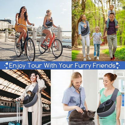 Nobleza Dog Sling Carrier, Mesh Adjustable Pet Sling Puppy Sling Carrier for Small Medium Dog Cat Rabbit (L (up to 10 lbs), Gray Black)