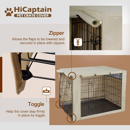 HiCaptain Polyester Dog Crate Cover - Durable Windproof Pet Kennel Cover for Wire Crate Indoor Outdoor Protection (30 inches, Light Tan)