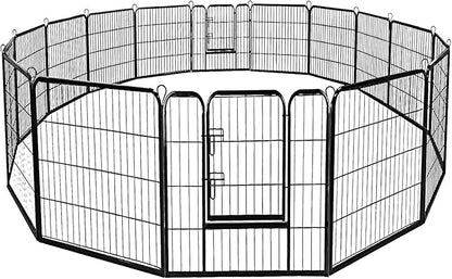 Giantex 40inch 16 Panel Pet Playpen with Door, Foldable Dog Exercise Pen, 13ft x 8ft Configurable Freestanding Cat Duck Chicken Rabbit Fence, Outdoor & Outdoor, Metal Pet Exercise Fence Barrier Kennel
