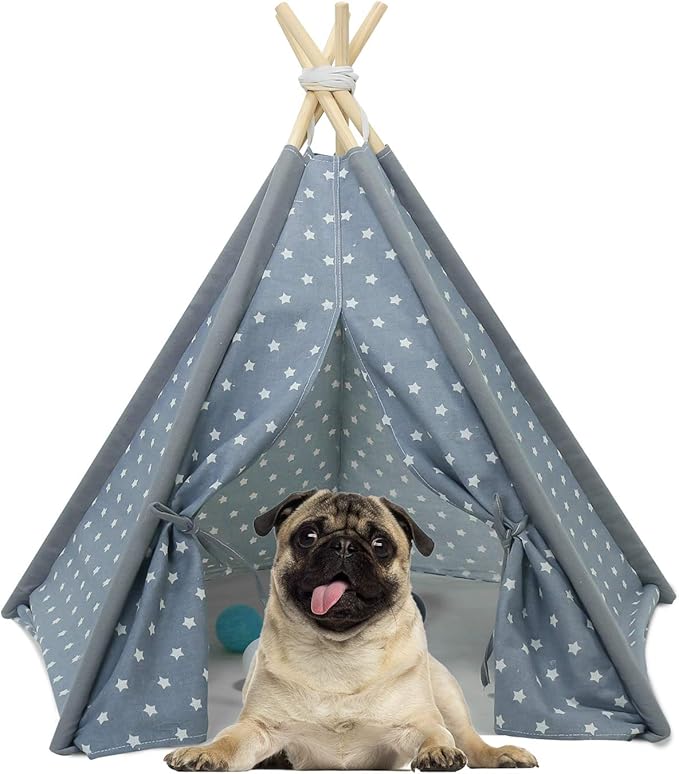 Pet Teepee for Dogs Portable Pet Tent Dog Houses, Modern Teepee Tent for Dogs, 24inches Pet Teepee with Floor Mat for Dog,Cat,Rabbit