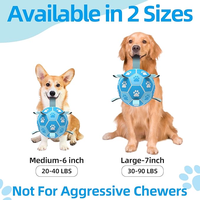 QDAN Dog Toys Balls Dog Soccer Ball with Straps, Dog Balls for Tug of War, Interactive Dog Toys, Dog Birthday Gifts, Durable Dog Water Toy for Small Medium Dogs（6 Inch）