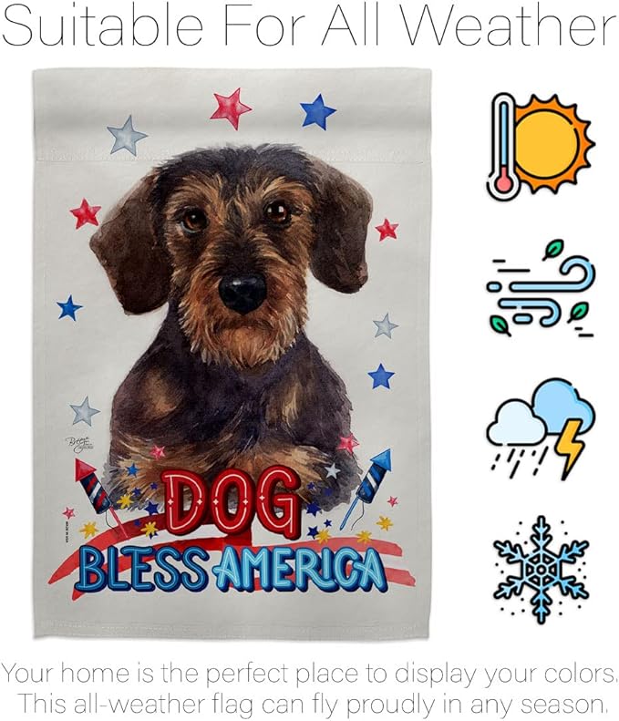 Breeze Decor Patriotic Miniature Dachshund Garden House Flag-Kit Dog Puppy Spoiled Paw Canine Fur Pet Nature Farm Animal Creature Decoration Banner Small Yard Gift Double-Sided, Made in USA