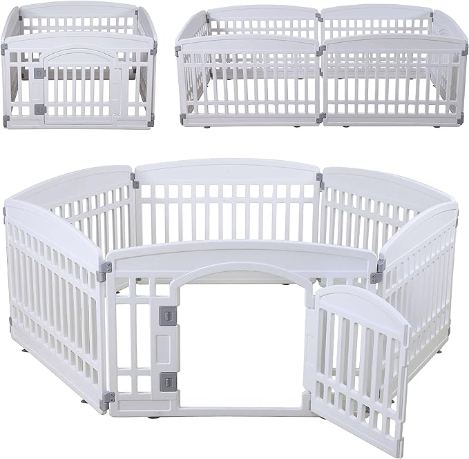 Pet Playpen for Dogs Heavy Plastic Puppy Exercise Pen Indoor Outdoor Small Pets Fence Puppies Folding Cage 6 Panels for Puppies and Small Dogs House Supplies (White 6*Panel)