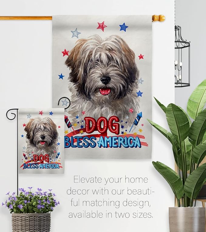 Breeze Decor Patriotic Tibetan Terrier Garden House Flag-Kit Dog Puppy Spoiled Paw Canine Fur Pet Nature Farm Animal Creature Decoration Banner Small Yard Gift Double-Sided, Made in USA