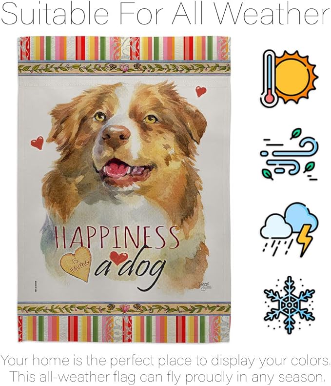 Breeze Decor Yellow Australian Shepherd Happiness Garden House Flag-Kit Dog Puppy Spoiled Paw Canine Fur Pet Nature Farm Animal Creature Banner Small Yard Gift Double-Sided, Made in USA