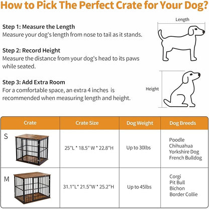 Made4Pets Dog Crate Furniture Dog Kennel Indoor Decorative Wood Dog Cage, 31”L x 21.6”L x 25.3”H, Brown