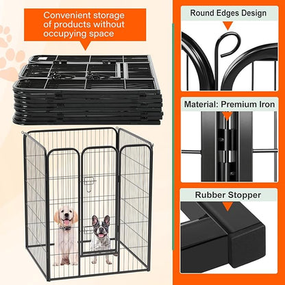 FDW Dog Playpen Dog Pen Dog Kennel 4 Panels 40 Inch Height Indoor Outdoor Folding Metal Portable Puppy Exercise Pen Heavy Duty Dog Fence for Yard Camping,Black