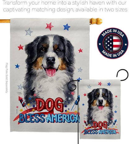 Breeze Decor Patriotic Bernese Mountain Garden House Flag-Kit Dog Puppy Spoiled Paw Canine Fur Pet Nature Farm Animal Creature Decoration Banner Small Yard Gift Double-Sided, Made in USA