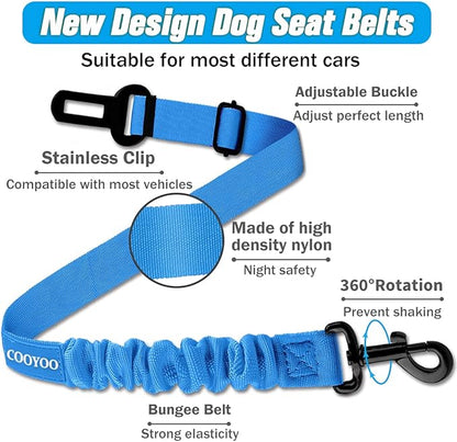 COOYOO Dog Seat Belt,3 Piece Set Retractable Dog Car Harness Adjustable Dog Seat Belt for Vehicle Nylon Pet Safety Seat Belts Heavy Duty & Elastic