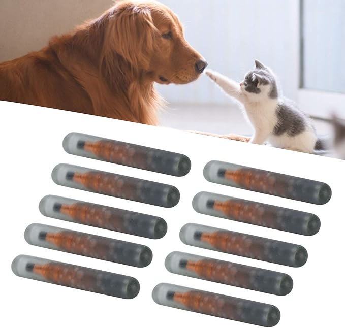 Mini 1.25mm Microchip for Dogs and Cats, Lightweight Label Glass Tube Chip Glass Tube Animal Tag Reader Pets Suppliers Shot Records for Pet Dog Cat Cow Pig Rabbit Fish Puppies 10 Pack