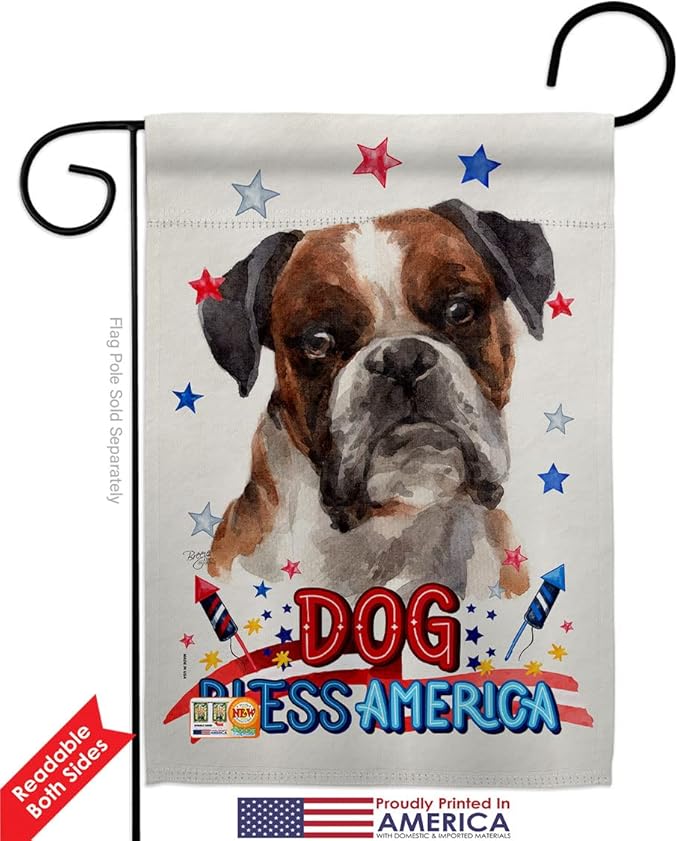 Breeze Decor Patriotic Brindle Boxer Garden Flag 2pcs Pack Dog Puppy Spoiled Paw Canine Fur Pet Nature Farm Animal Creature House Decoration Banner Small Yard Gift Double-Sided, Made in USA
