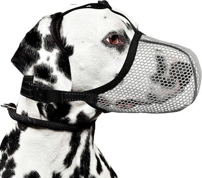 Dog Muzzle, Breathable Soft Muzzle for Medium to Large Dogs to Anti & Prevent Barking Biting Chewing, Reflective & Adjustable Basket Muzzle with Air Mesh for Beagle Grey L