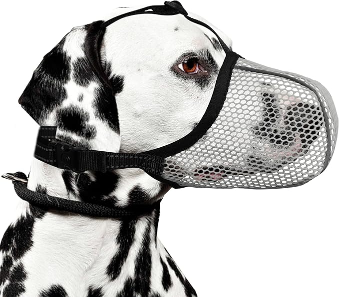Dog Muzzle, Breathable Soft Muzzle for Medium to Large Dogs to Anti & Prevent Barking Biting Chewing, Reflective & Adjustable Basket Muzzle with Air Mesh for Beagle Grey L