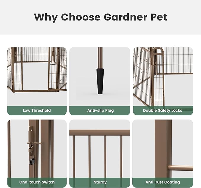 Gardner Pet Dog Playpens, 32" H 2 Add-on Panels for Small/Medium/Large Dogs, Foldable Pet Play Yard Gate Extensions, Pet Playpen, Anti-Rust, Quick Install, Brown