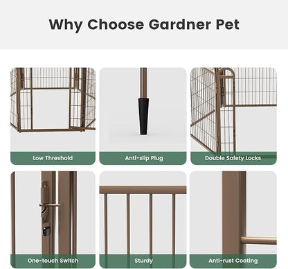 Gardner Pet Dog Playpens, 32" H 2 Add-on Panels for Small/Medium/Large Dogs, Foldable Pet Play Yard Gate Extensions, Pet Playpen, Anti-Rust, Quick Install, Brown