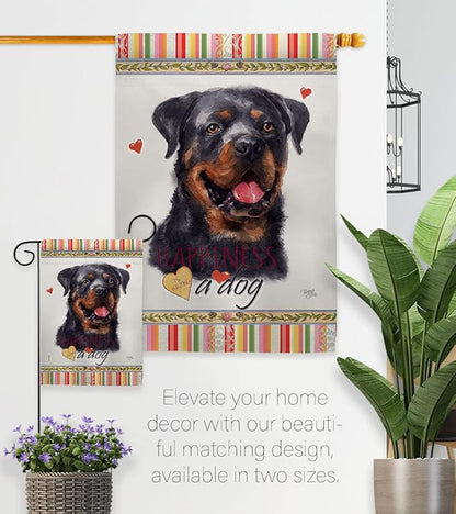 Breeze Decor Rottweiler Happiness Garden House Flag Kit Dog Puppy Spoiled Paw Canine Fur Pet Nature Farm Animal Creature Decoration Banner Small Yard Gift Double-Sided, Made in USA
