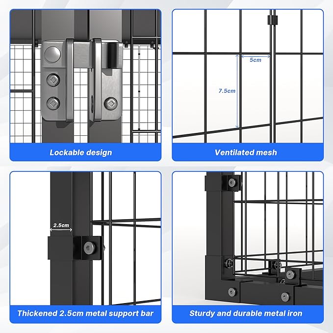 Kurapika Large Dog Kennel Outdoor Heavy Duty Dog Crate, Metal Frame Dog Fence with Secure Double-Lock Design, Easy Assembly, Weatherproof UV-Resistant Roof 118" L x 118" W x 70.9" H