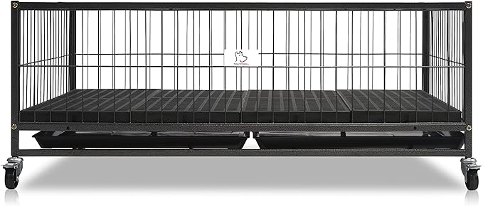 Homey Pet 43" Dog Whelping Box for Puppies, Heavy Duty Metal Whelping Box for Small Breed Dogs with Washable Plastic Floor, Removable Tray and Four Lockable Wheels