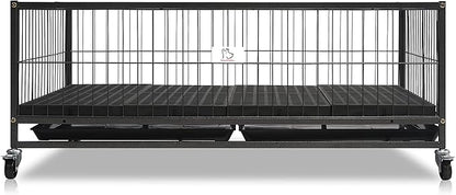 Homey Pet 43" Dog Whelping Box for Puppies, Heavy Duty Metal Whelping Box for Small Breed Dogs with Washable Plastic Floor, Removable Tray and Four Lockable Wheels