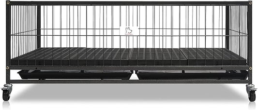 Homey Pet 43" Dog Whelping Box for Puppies, Heavy Duty Metal Whelping Box for Small Breed Dogs with Washable Plastic Floor, Removable Tray and Four Lockable Wheels