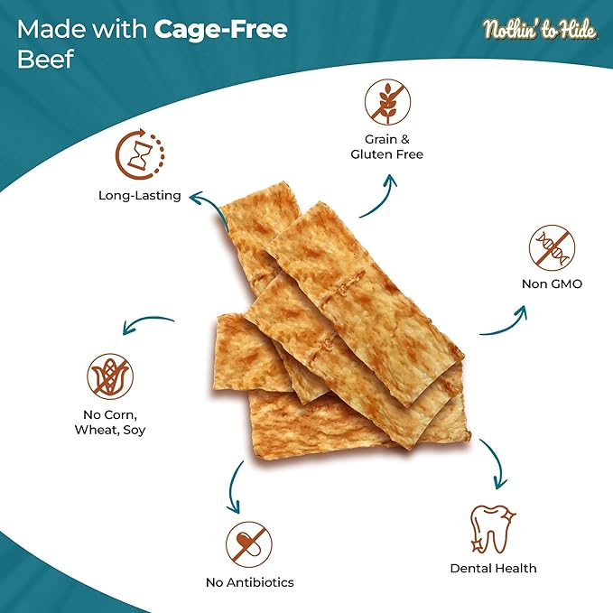 Fieldcrest Farms Nothin to Hide Flip Chips Dog Chews - Natural Rawhide Alternative Treats for Dogs, Collagen Based Snack for Moderate Chewers Up to 35lbs, Beef Flavor - 2 Packs (16 Chips)