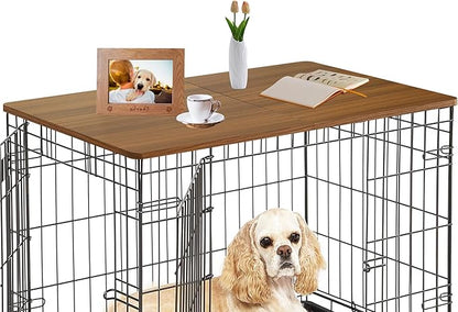 HiCaptain Foldable Dog Crate Table Topper, 48 inches Wooden Dog Kennel Table Topper, Durable Decorative Dog Kennel Table Topper for Large Dogs - Rustic Style