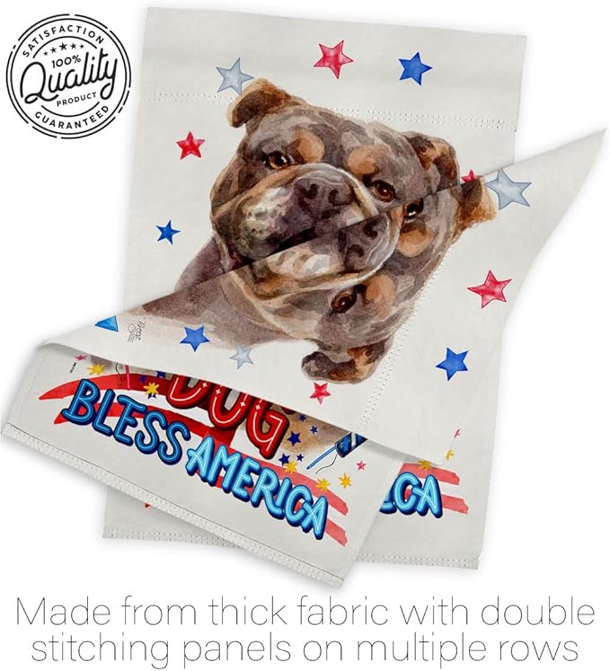Breeze Decor Patriotic Chocolate Bulldog House Flag Pack Dog Puppy Spoiled Paw Canine Fur Pet Nature Farm Animal Creature Embroidery Banner Small Garden Yard Gift Double-Sided, Made in USA