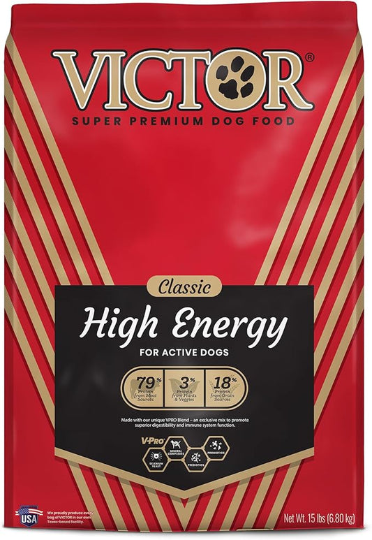 Victor Super Premium Dog Food – High Energy Dry Dog Food for Active Dogs – Gluten Free Dog Food with Beef and Chicken Meal Proteins for Sporting Dogs – All Breeds and All Life Stages, 15 Lb