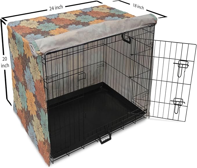 Lunarable Floral Dog Crate Cover, Blossoming Flowers Pattern Botanical Garden Art Illustration Colorful Vintage Design, Easy to Use Pet Kennel Cover for Small Dogs Puppies Kittens, 24 Inch, Brown