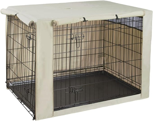 HiCaptain Polyester Dog Crate Cover - Durable Windproof Pet Kennel Cover for Wire Crate Indoor Outdoor Protection (30 inches, Light Tan)