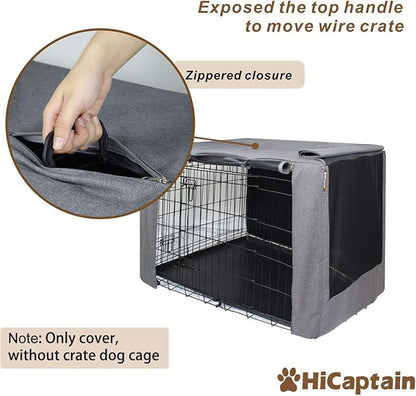 HiCaptain Folding Metal Dog Crate Cover for 30 Inch Wire Pet Cage(Two-Tone Gray)