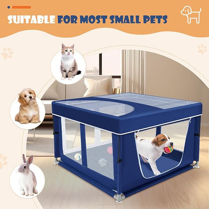 Puppy PlayPen 42 × 42 Inch, Dog PlayPen with Gate for Puppies, Small and Medium Dogs, Pet PlayPen with Roof for Outdoors & Indoors, Safe and Sturdy Dog Fence
