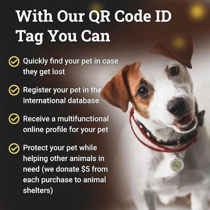 QR Code Dog Tag Silent Id Pet Tags Personalized Name Plate with Online Profile (Large, Pink Paw)
