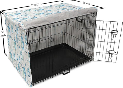 Lunarable Oriental Dog Crate Cover, Eastern Theme Celebration Pale Toned Composition Folkloric Look Print, Easy to Use Pet Kennel Cover for Medium Large Dogs, 42 Inch, Pale Green White Blue