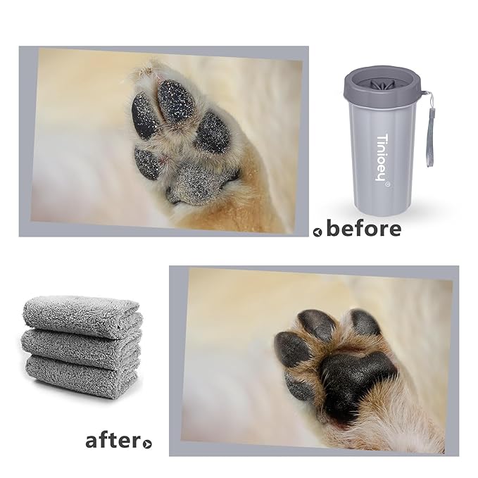 Dog Paw Cleaner for Large Dogs (with 3 Towels & Dog Bath Brush), Dog Paw Washer, Muddy Paw Cleaner, Pet Foot Cleaner