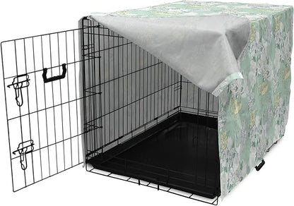 Lunarable Traditional Dog Crate Cover, Japanese Cranes Peonies Cultural Aspects Symbolic of Happy Life, Easy to Use Pet Kennel Cover for Small Dogs Puppies Kittens, 18 Inch, Avocado Green Pale Green