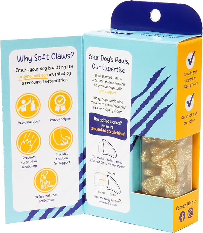 Soft Claws Dog and Cat Nail Caps Take Home Kit, X-Large, Sparkle Gold