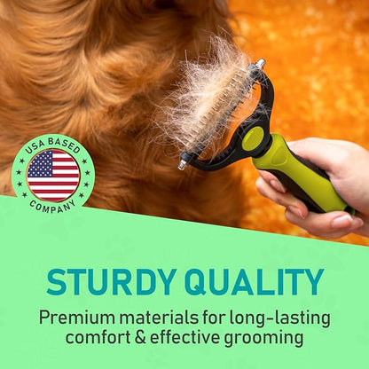 Maxpower Planet Pet Grooming Brush - Double Sided Shedding, Dematting Undercoat Rake for Dogs and Cats - Extra Wide Dog Grooming Brush - Yellow