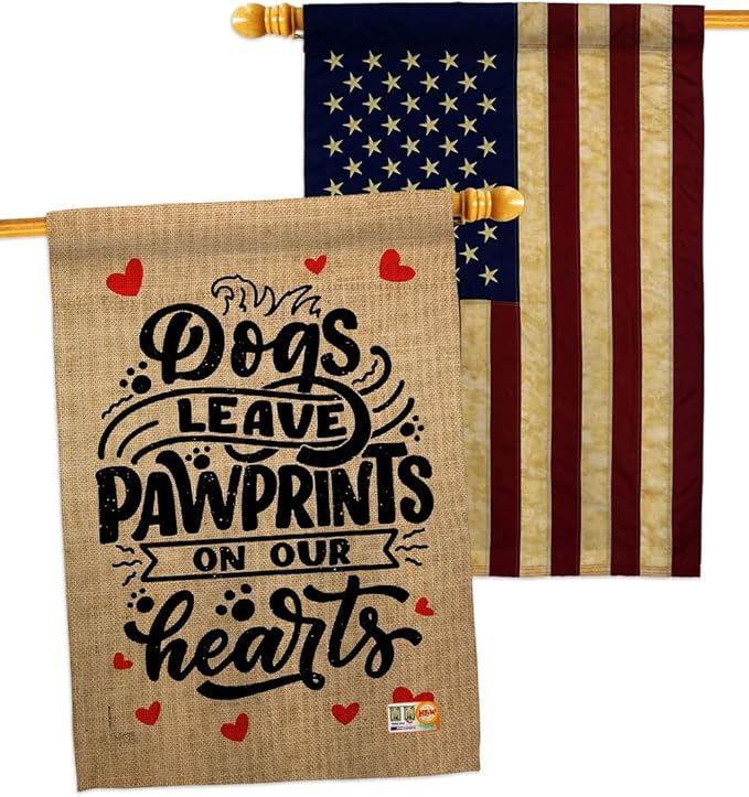 Breeze Decor Leave Pawprints House Flag Pack Dog Puppy Spoiled Paw Canine Fur Pet Nature Farm Animal Creature Vintage Applique Banner Small Garden Yard Gift Double-Sided, Made in USA