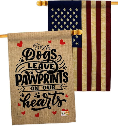 Breeze Decor Leave Pawprints House Flag Pack Dog Puppy Spoiled Paw Canine Fur Pet Nature Farm Animal Creature Vintage Applique Banner Small Garden Yard Gift Double-Sided, Made in USA